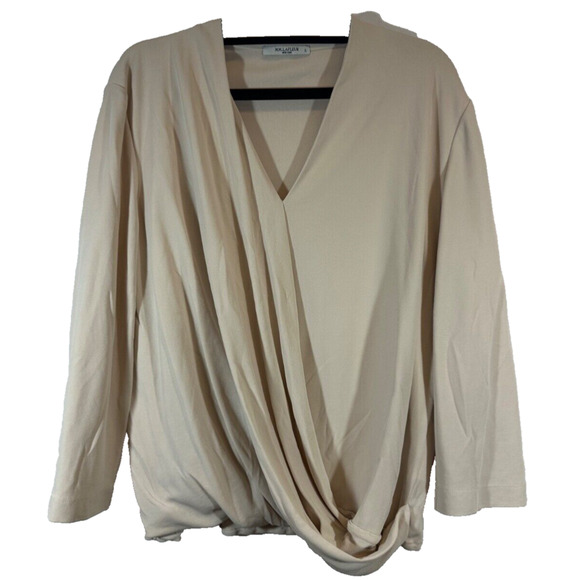 MM.LaFleur Tops - MM.LaFleur New York Size L Deneuve Faux Wrap Blouse 3/4 Sleeve Champagne C26